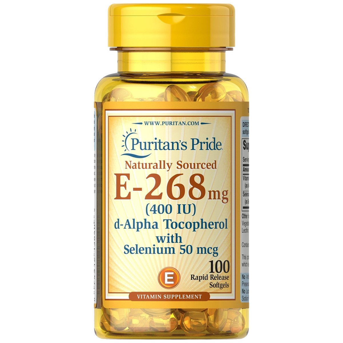 Puritan's Pride Naturally Sourced E-+268mg With Selenium 50mcg 100pcs