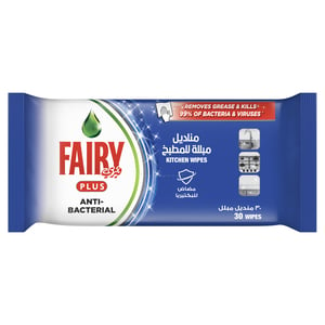 Fairy Plus Antibacterial Wipes For Dishes and Kitchen Surfaces 30 pcs