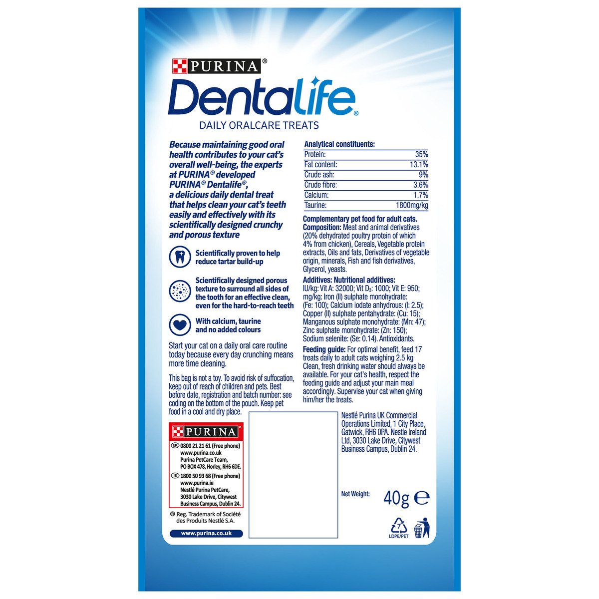 Purina Dentalife Oral Care Treats With Tasty Chicken For Cat, 40 g