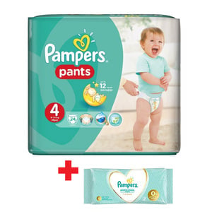 Pampers Diaper Pants Size 4 9-14kg Maxi 24pcs + Wipes 12pcs