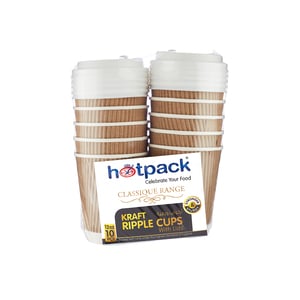 Hotpack Ripple Kraft Cups With Lids Capacity 12oz 10pcs