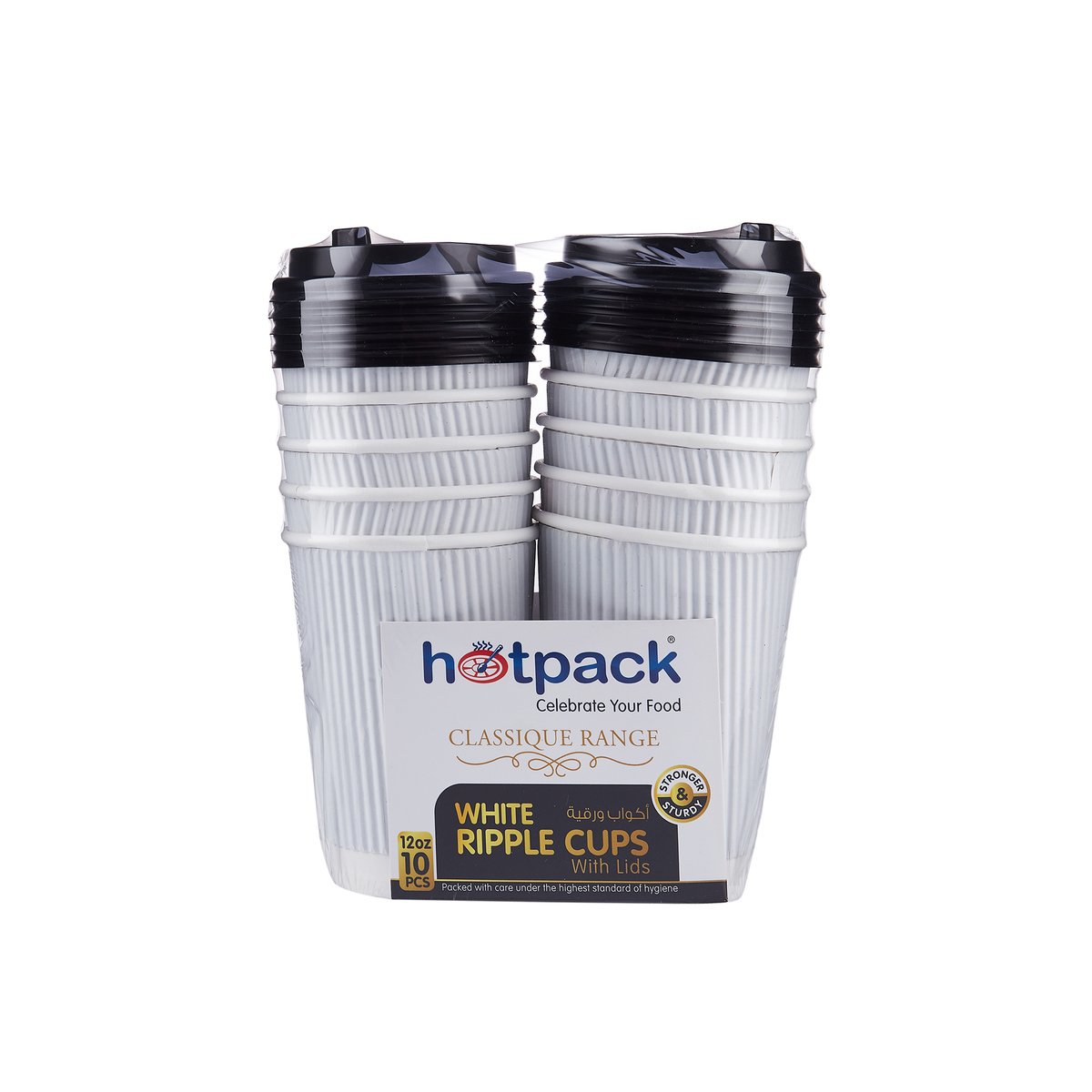 Hotpack White Ripple Paper Cup With Lids Capacity 12oz 10pcs