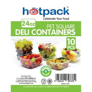 Hotpack PET Clear Deli Container Square With Lid Capacity 24oz 10pcs