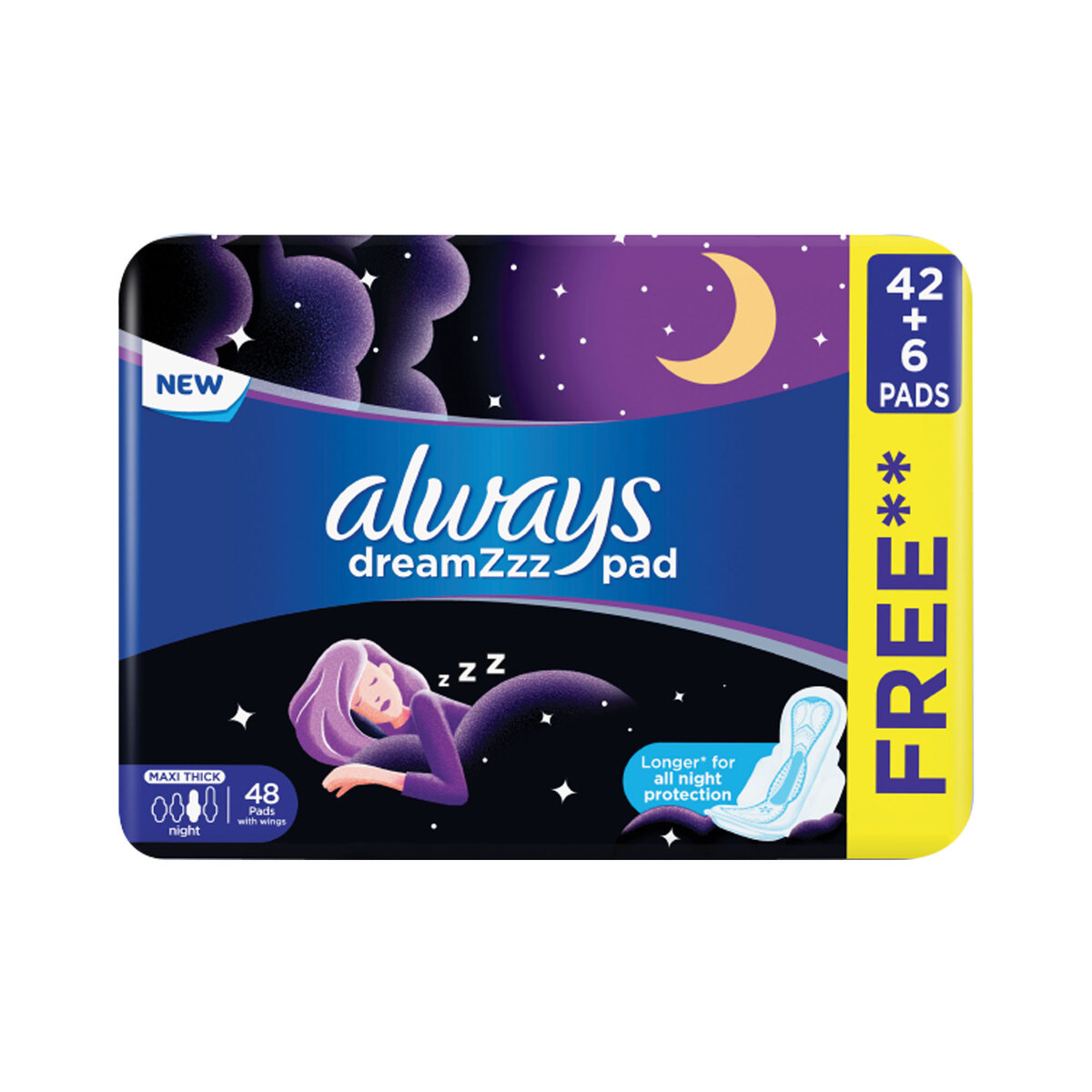Always Clean & Dry Maxi Thick Night Sanitary Pads With Wings Value Pack 48pcs
