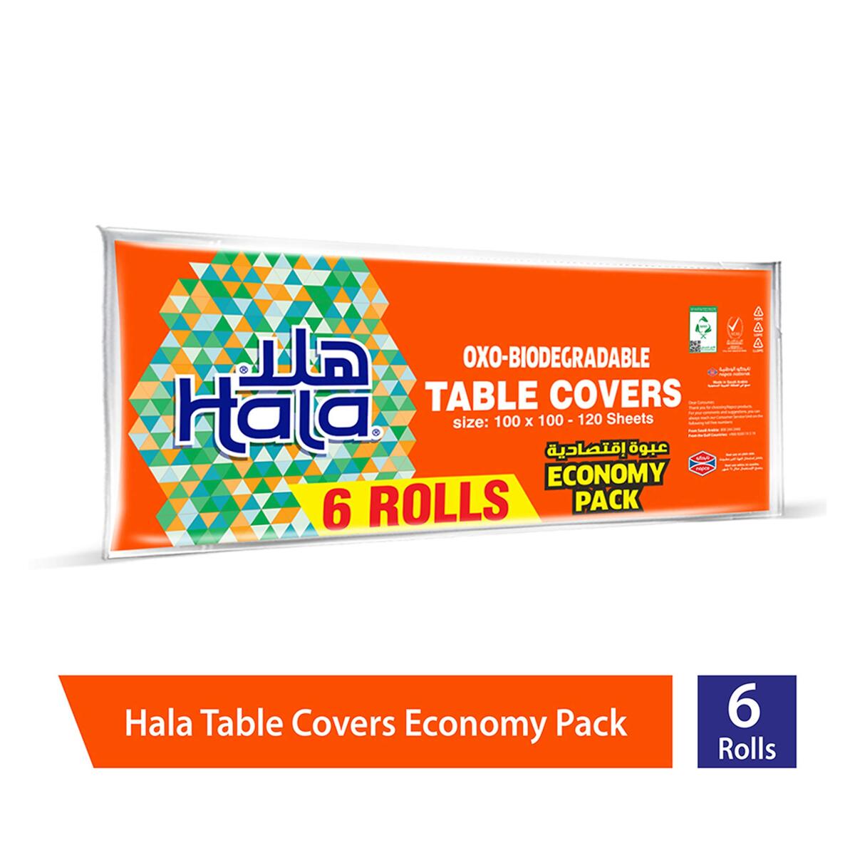 Hala Oxo Biodegradable  Table Covers  Size 100 x100 120 Sheet 6 Rolls