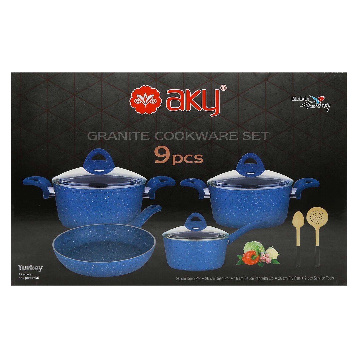 Kunzita Turkish Granite Cookware Set 7 Pcs - Pyrex Lids - Blue price in UAE,  UAE