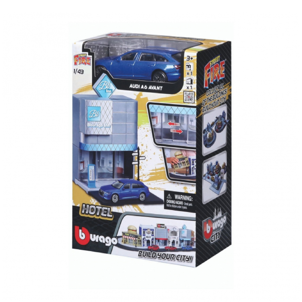 Bburago 1:43 Scale Street Fire Series Hotel with 1 Toy Car 31503
