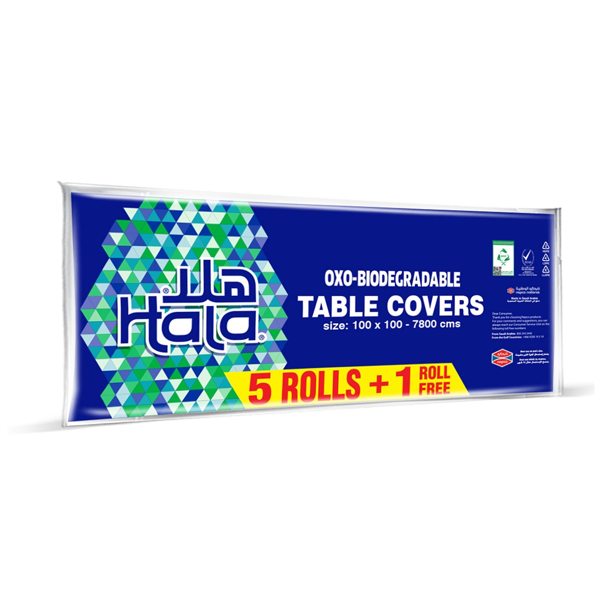 Hala Table Covers Oxo-Biodegradable Size 100 x 100 -7800cms 13pcs 5+1