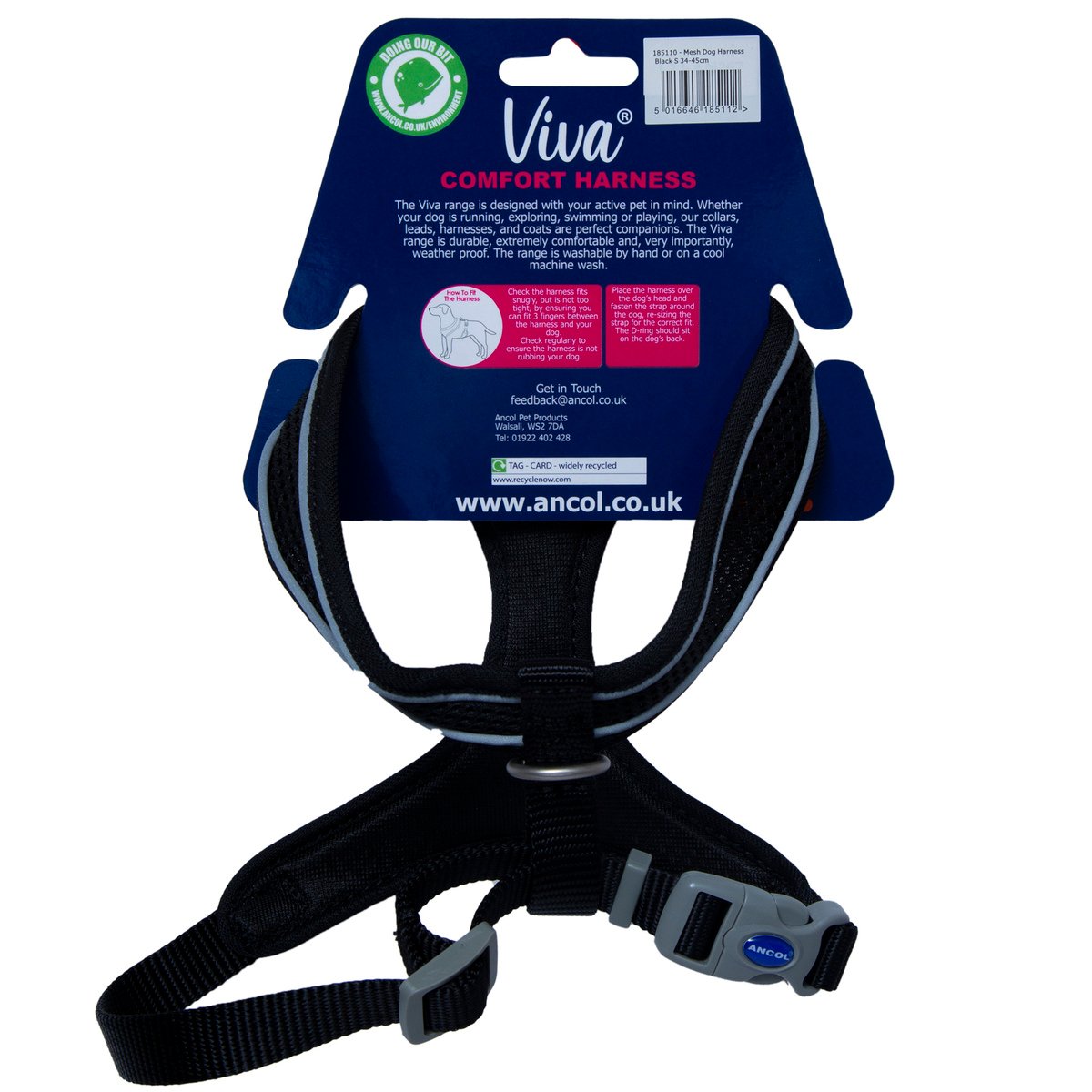 Viva Black Dog Comfort Harness Size S 34-45cm 1pc