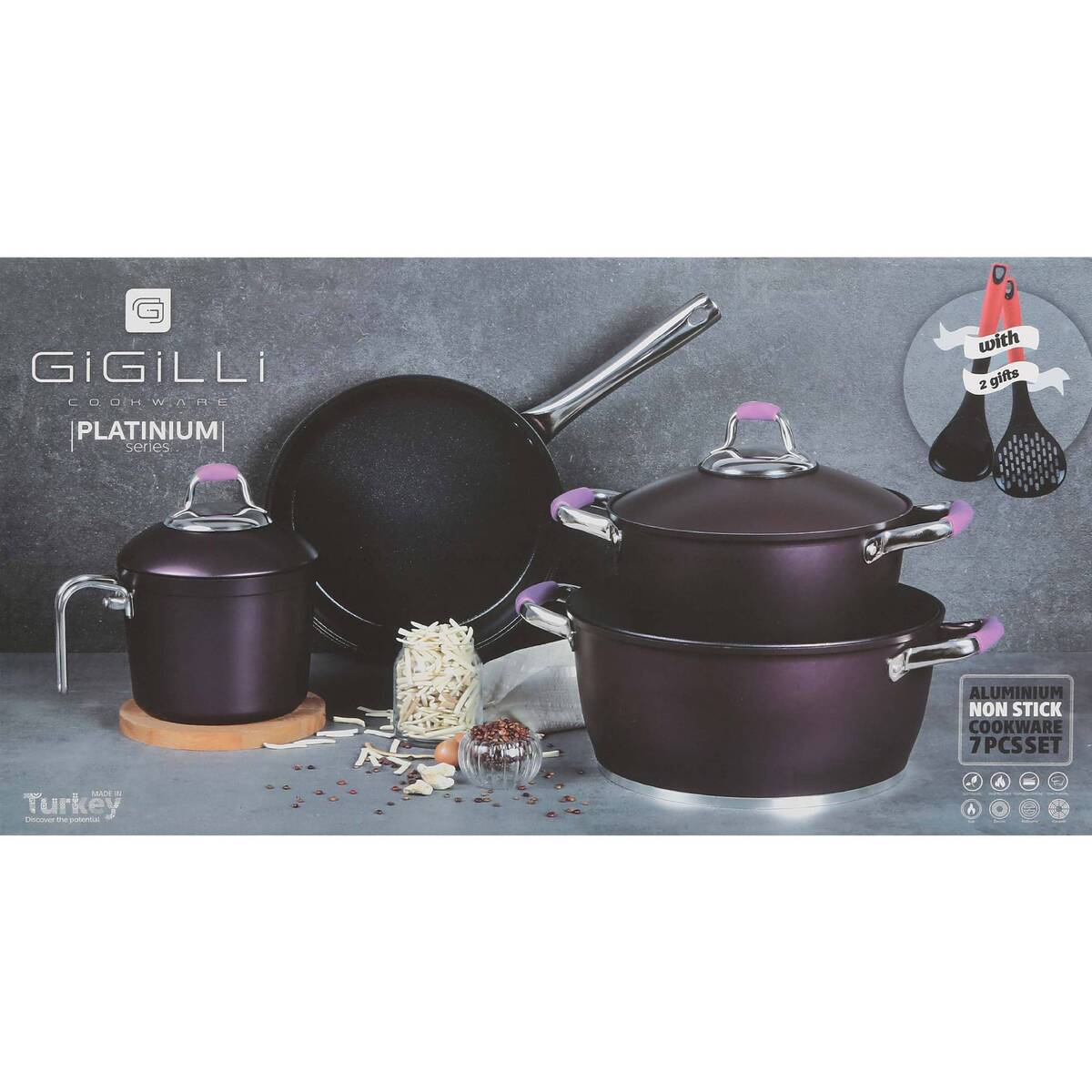 Gigilli Granite Cookware Set Platinium 7pcs Turkey