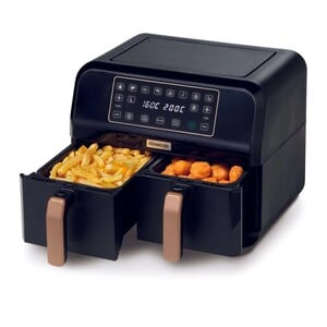 Kenwood Digital Twin Air Fryer XXXL 4L+4L 1.7KG+1.7KG with DualZone Technology & Dual Frying Baskets for Frying, Grilling, Broiling, Roasting, Baking, Toasting & Reheating HFP70.000BK Black/Gold