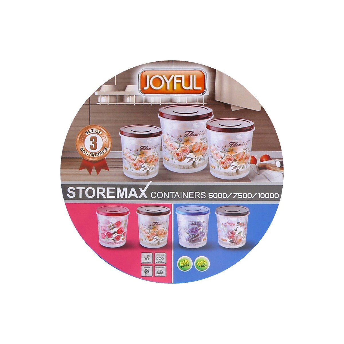 Joyful Rice Container 575 3pcs Set 5Ltr +7.5Ltr + 10Ltr