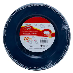 Home Mate Ivory Dark Blue Small Plastic Plate 7.5inch EC01 10pcs