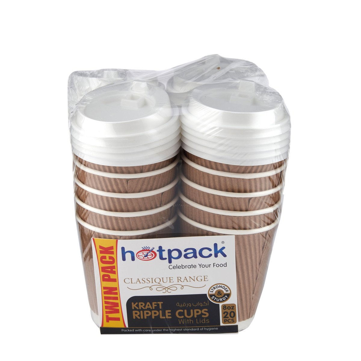 Hotpack Kraft Ripple Cups With Lids Size 8oz 20pcs