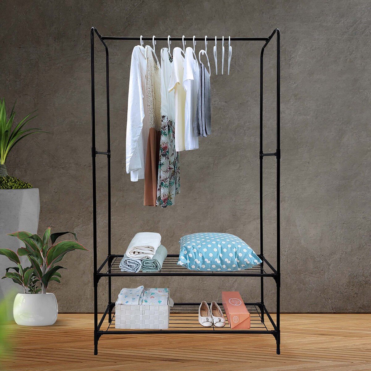 Maple Leaf Metal Clothes Hanger With 2Shelf Tiers, W34xL98xH170cm STS05
