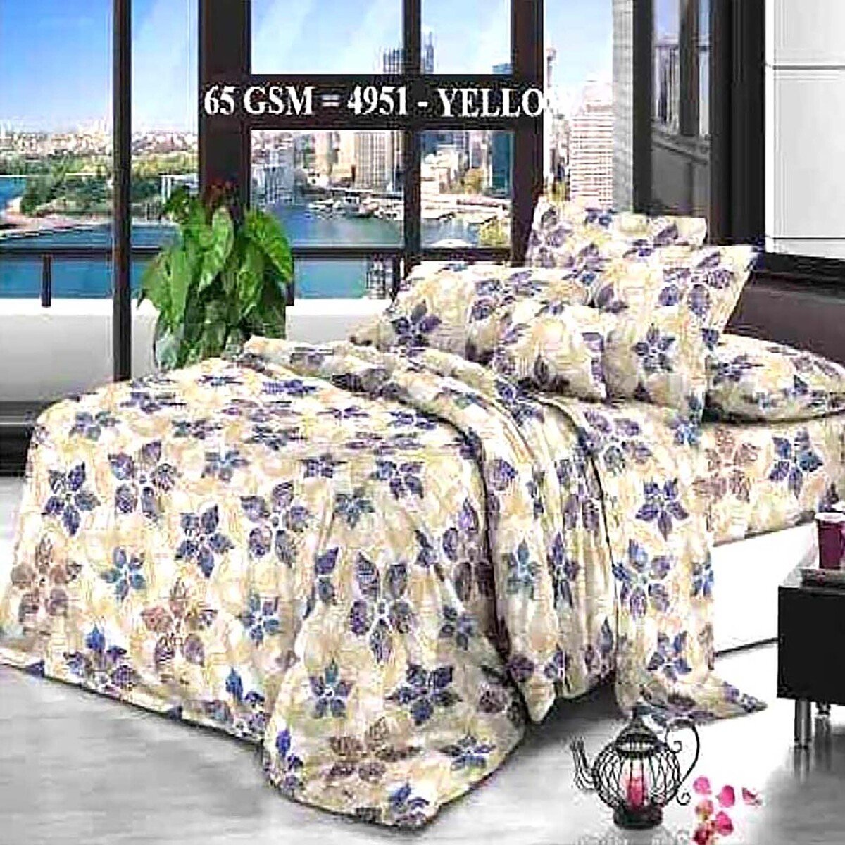 Peaceful Premium Comforter 6pcs Set 65GSM Double 220x240cm Yellow
