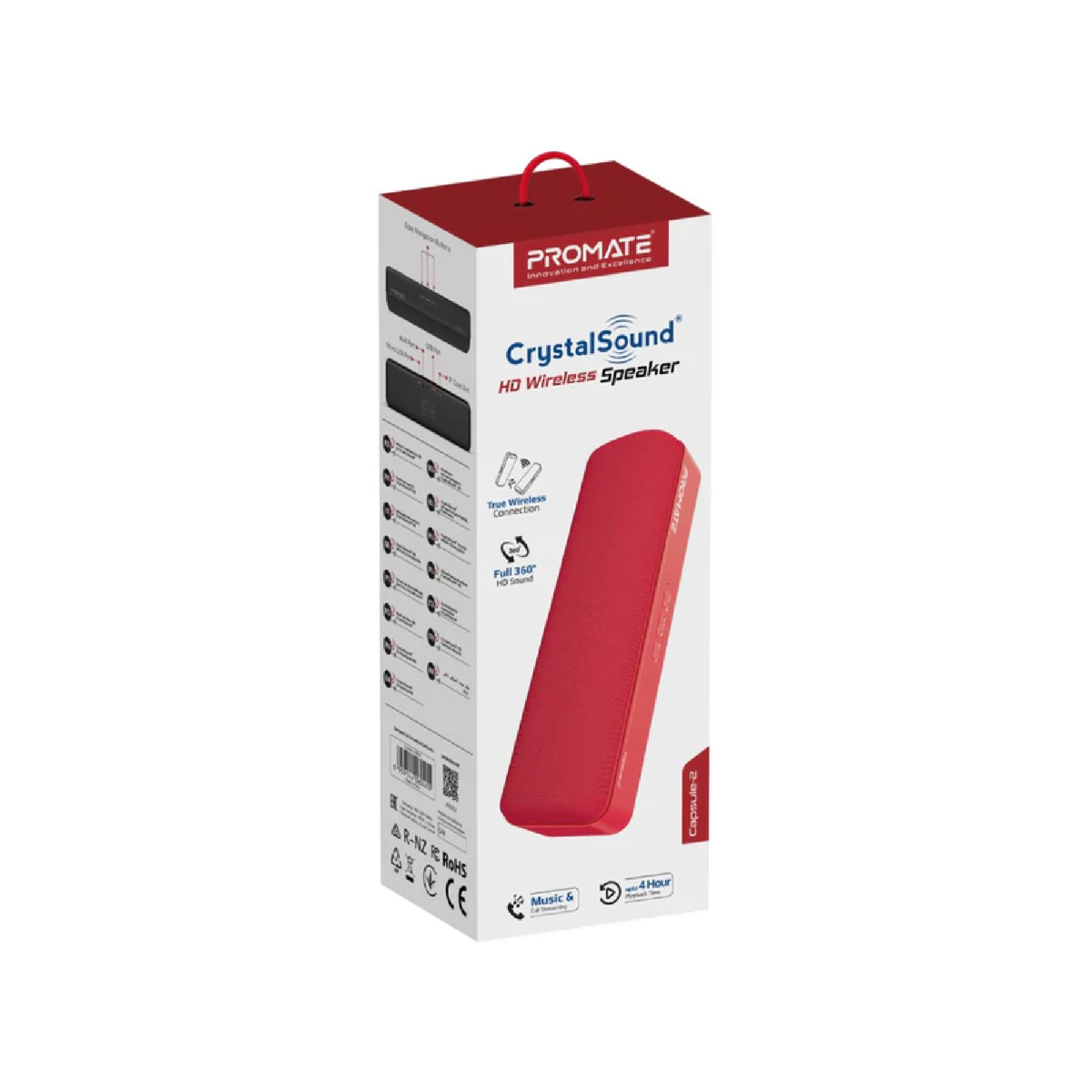 Promate CrystalSound HD Wireless Speaker 6W CAPSULE‐2 Red