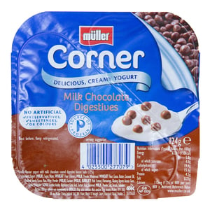 مولر كورنر زبادي بكرات دايجستيف المغطاة بشوكولاتة الحليب 124 جم