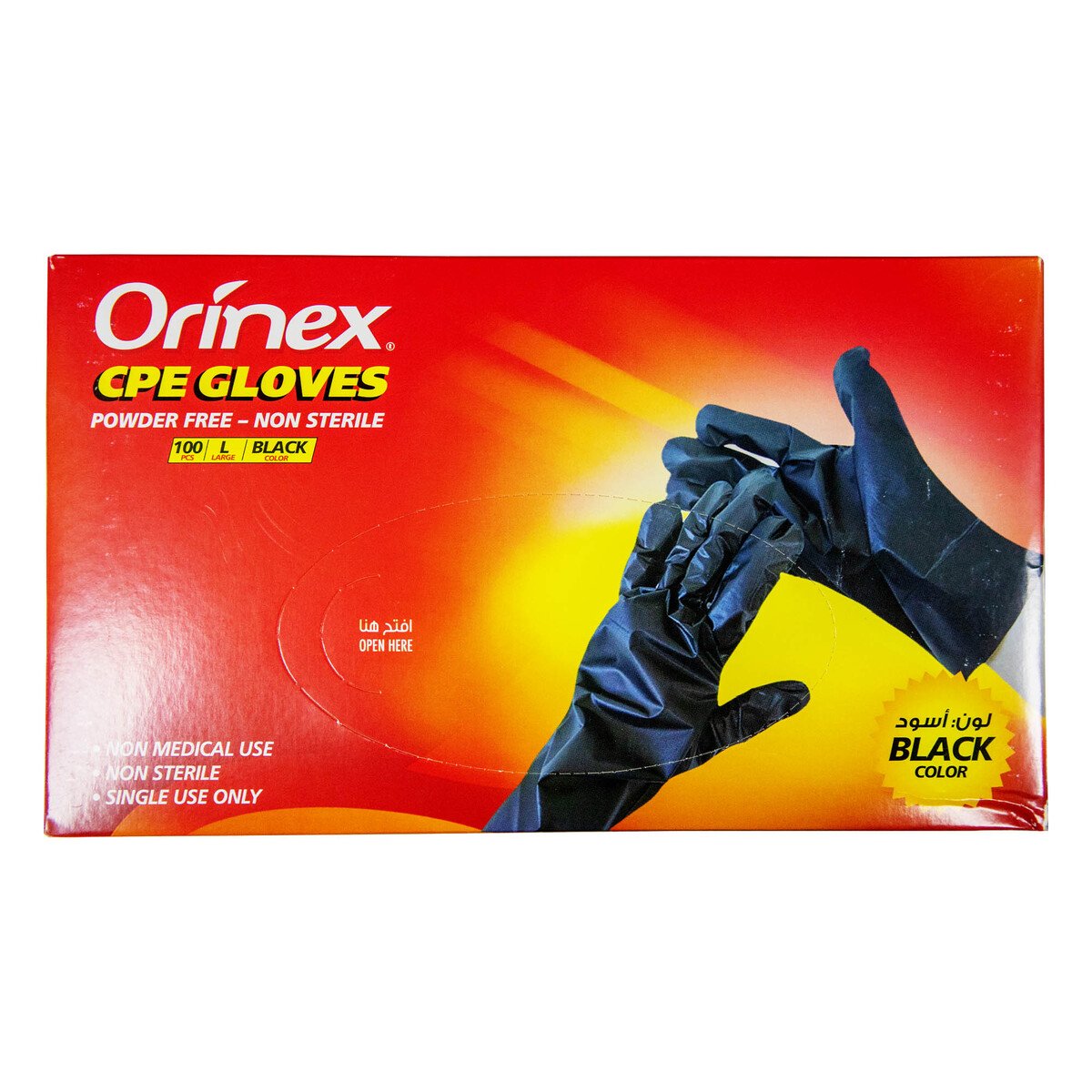 Orinex Non Sterile Powder Free CPE Gloves Black Large 100 pcs