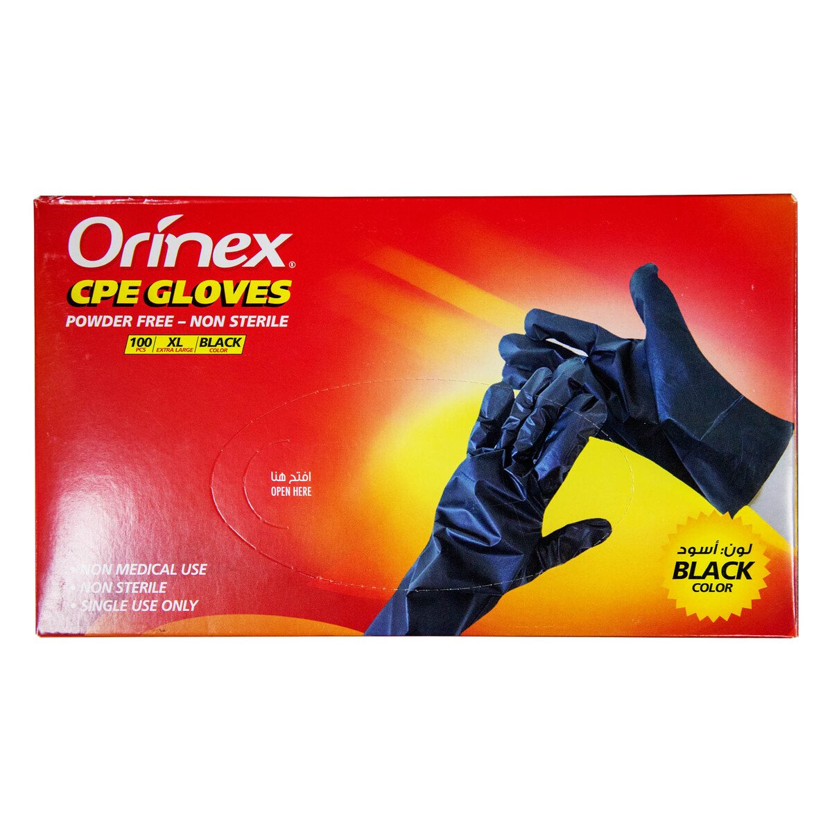 Orinex Non Sterile Powder Free CPE Gloves Black Extra Large 100 pcs