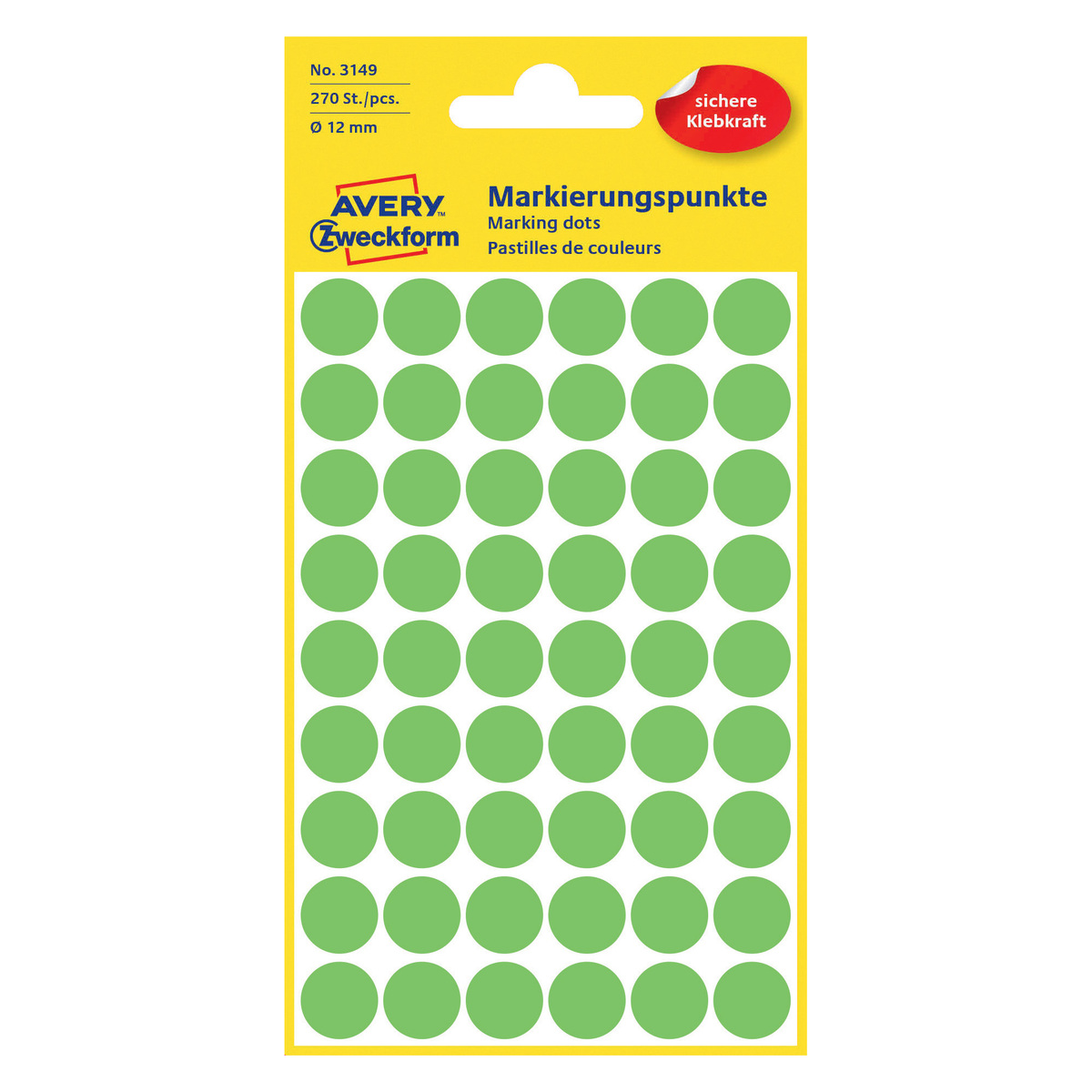 Avery Dot Stickers, 12mm, 270 Pcs, Green, 3149
