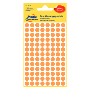Avery Dot Stickers, 8mm, 416 Pcs, Orange, 3178