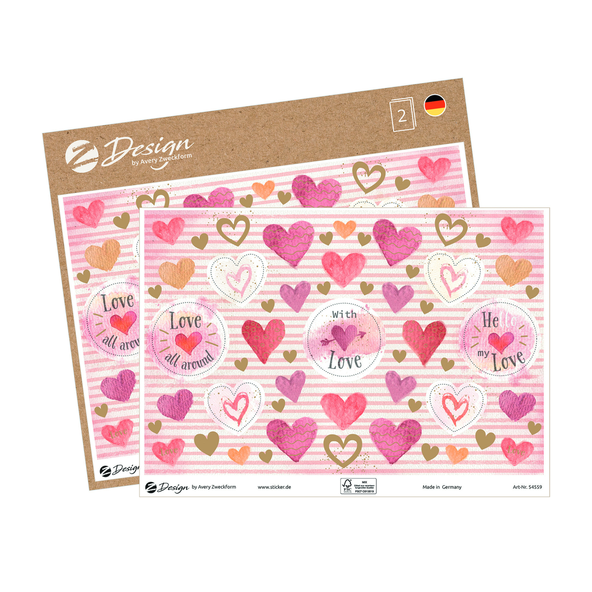 Avery Trendy Satin-Matt Surface Decorative Heart Stickers, A5 Sheet, 112 Sticker/2 Page, Multicolor, 54559