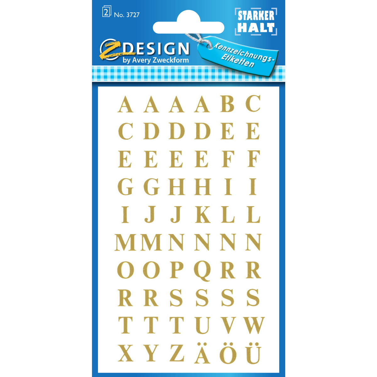 Avery Film A-Z Alphabet Stickers, 120 Labels/2 Page, Golden, 3727