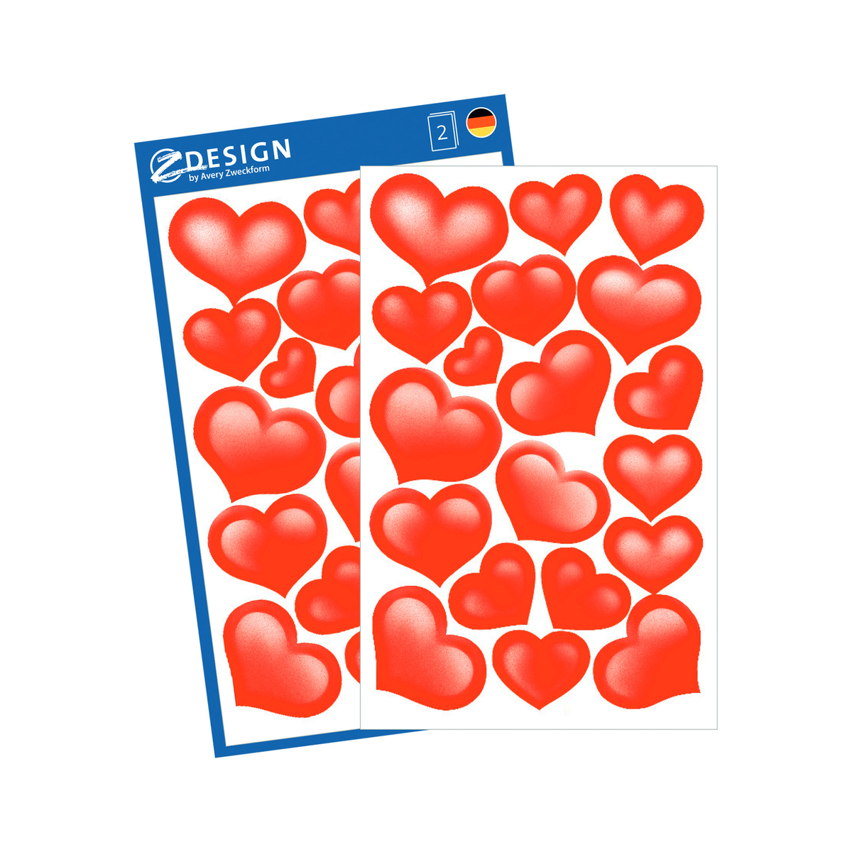 أفيري ملصقات قلوب مزخرفة لامعة ، 38 ملصق / صفحتين ، أحمر ، 53205