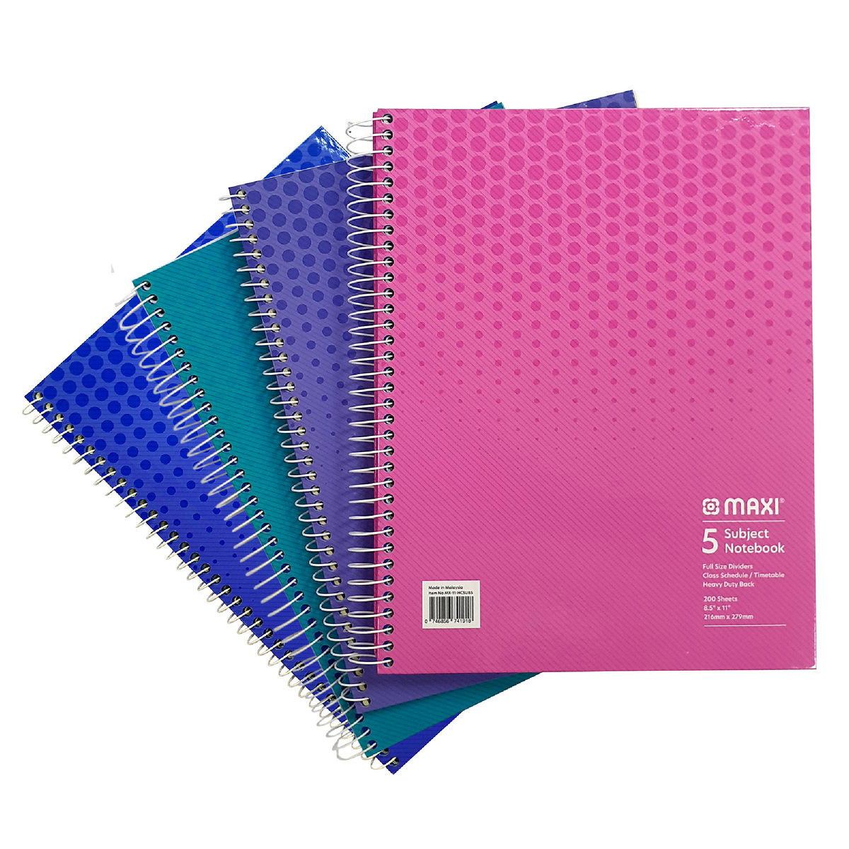 ماكسي مفكرة ورقية بسلك بغطاء صلب 5 موضوعات ، 11 بوصة ×8.5 بوصة ، 200 ورقة ، ألوان متنوعة ، MX-11-HCSUB5