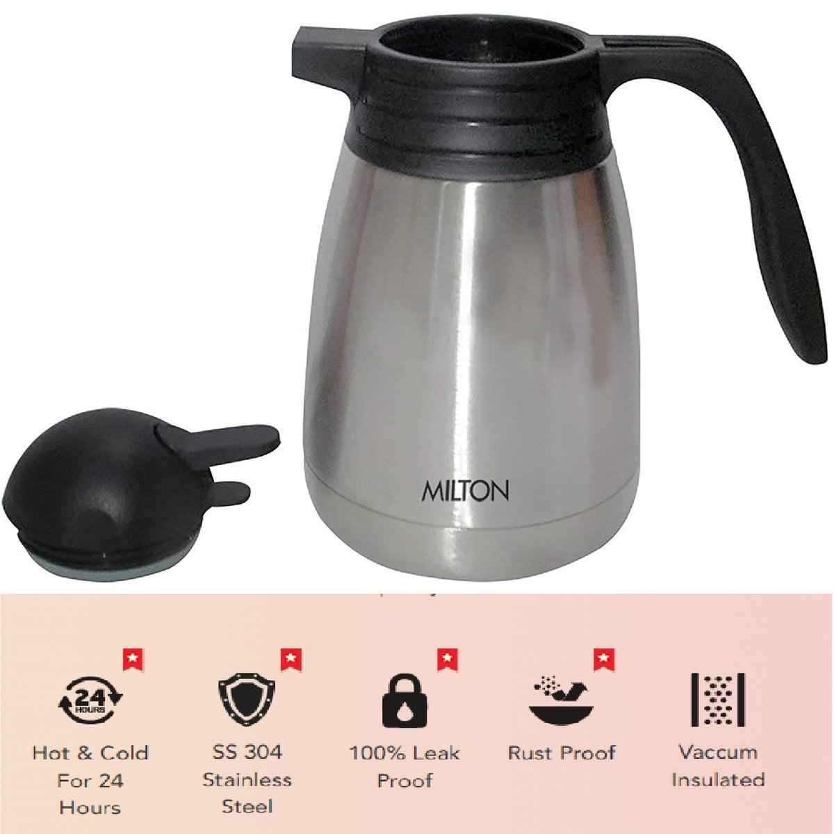 Milton Stainless Steel Thermosteel Double Wall Vacuum Insulated Flask 600ml Carafe-Classic 600