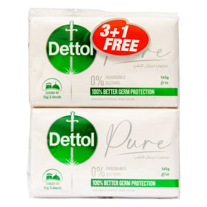 Dettol Pure 0% Fragrance And Alcohol Antibacterial Soap 4 x 165g