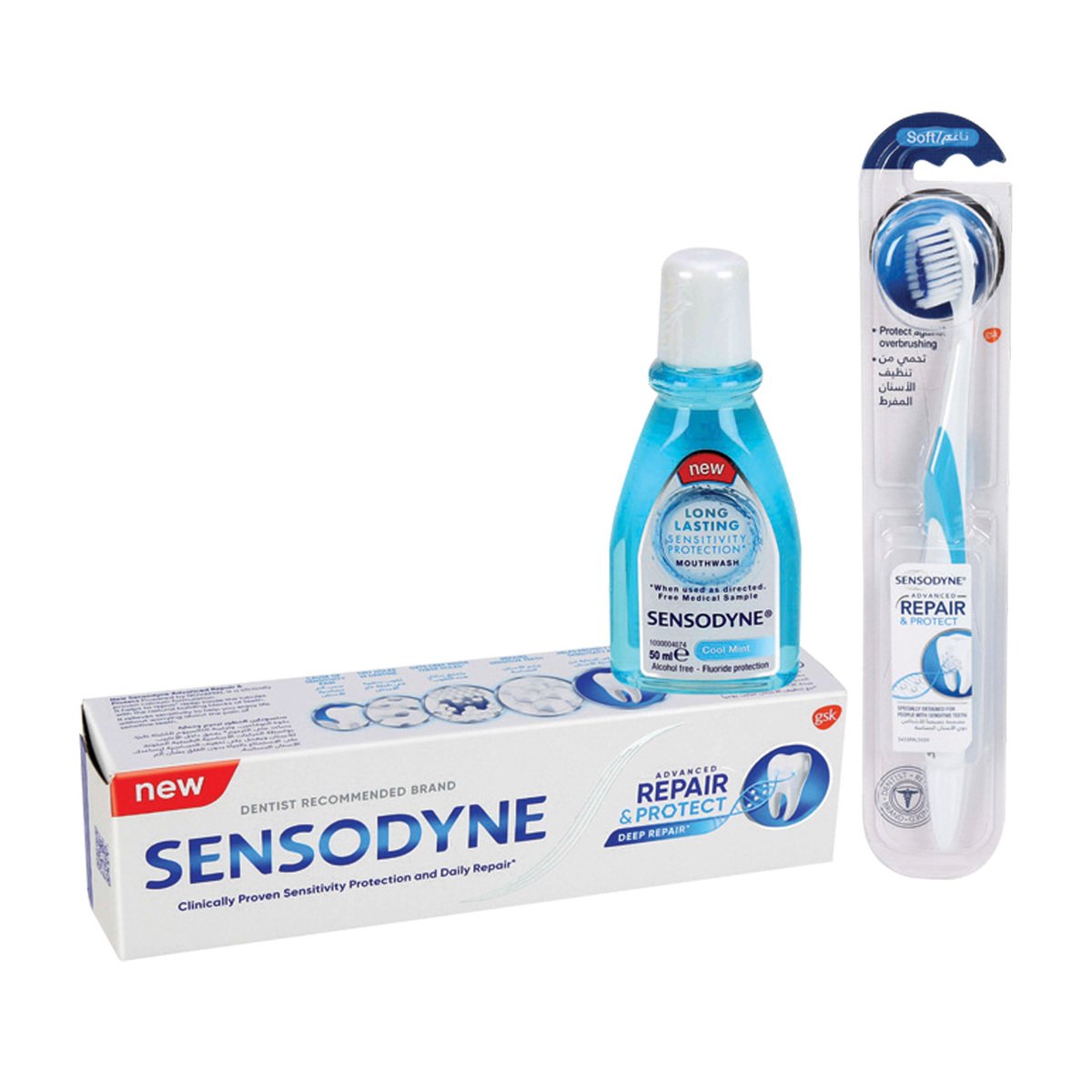 Sensodyne Repair & Protect Toothpaste 75 ml + Toothbrush 1 pc + Mouthwash 50 ml
