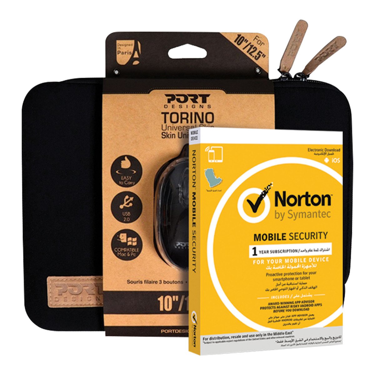 Norton Mobile Security 3.0 + Port Torino Skin Tab Case Black 12.5" + Port Wired Mouse