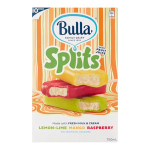 Bulla Splits Lemon-Lime Mango Raspberry Ice Cream Sticks 10pcs 750ml