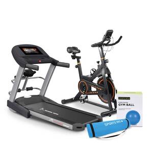 Techno Gear Electric Treadmill A-5 1.75HP with LCD Touch Screen + Techno Gear Spinning Bike JTS500F + Sports INC Exercise Mat LS3257 + Sports INC Gym Ball VF97403 75cm