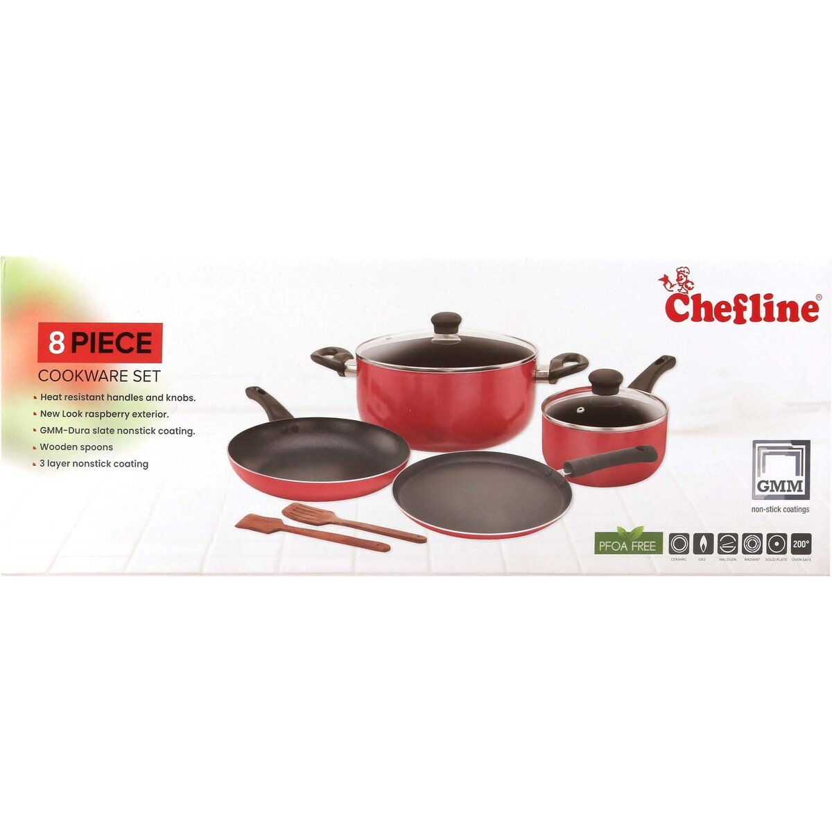 Chefline Non Stick Cookware Set 8pcs Red RBR India