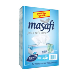 Buy Masafi White Facial Tissue 2ply Value Pack 5 x 130 Sheets Online at Best Price | Facial Tissues | Lulu UAE in UAE