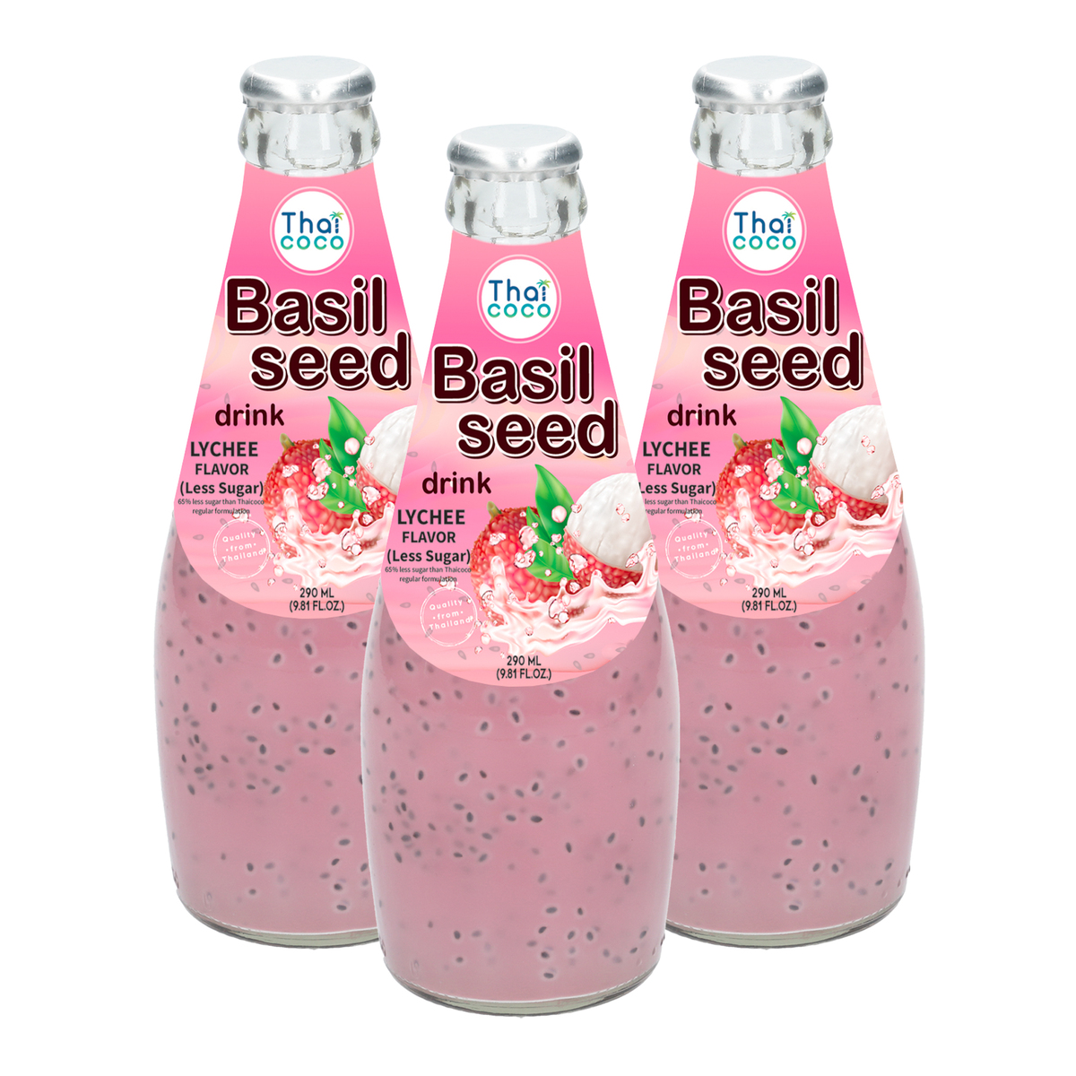 Thai Coco Basil Seed Drink With Lychee Flavour Value Pack 3 x 290 ml