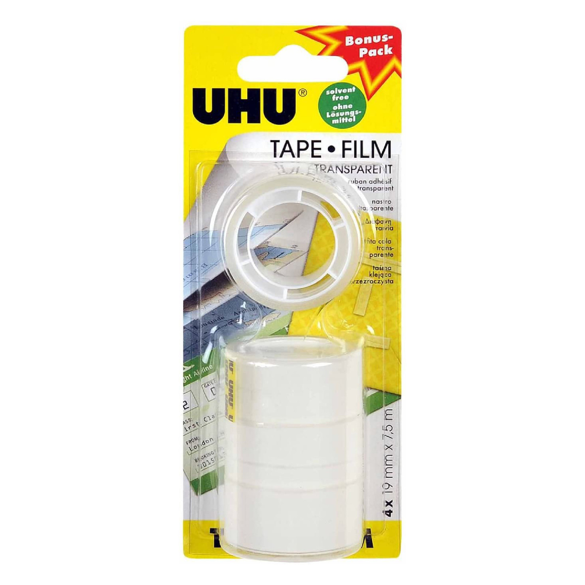 UHU Transparent Office Adhesive Tape, Pack of 4, 19 mm X 7.5 Meter, UH45985