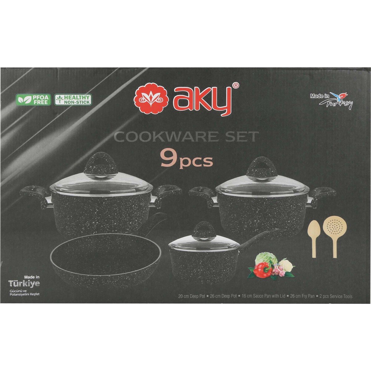 AKY Granit Cookware Set 9pcs YMA900 Assorted Colors