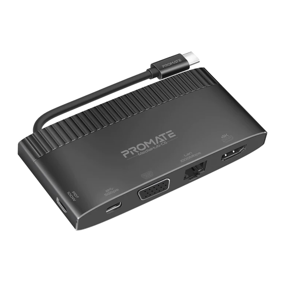 Promate 6-in-1 Highly Versatile USB-C Media Hub with 100W Power Delivery MediaHub-C6
