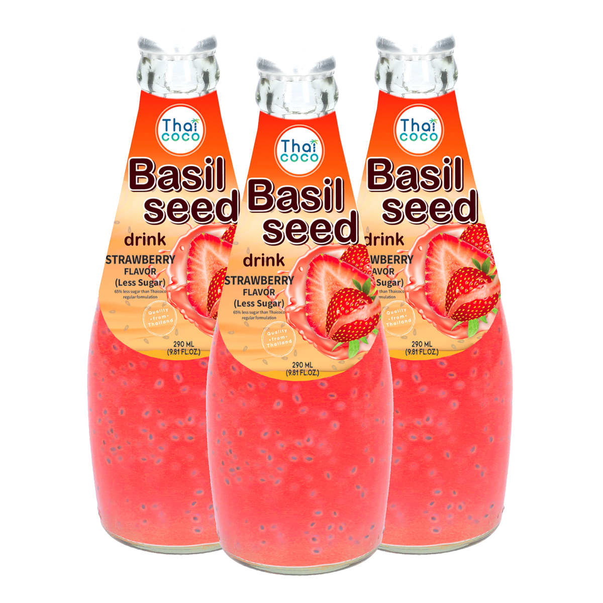 Thai Coco Basil Seed Drink With Strawberry Flavour Value Pack 3 x 290ml
