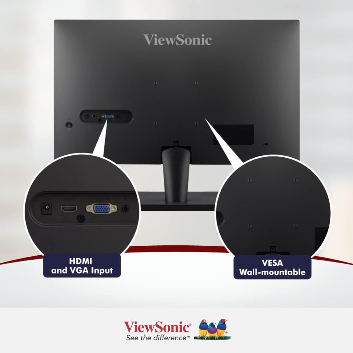 ViewSonic VA2715-H 27-inch 1080p Full HD Monitor with Frameless Design, 75Hz, VGA, HDMI, Eye Care for Work and Study at Home