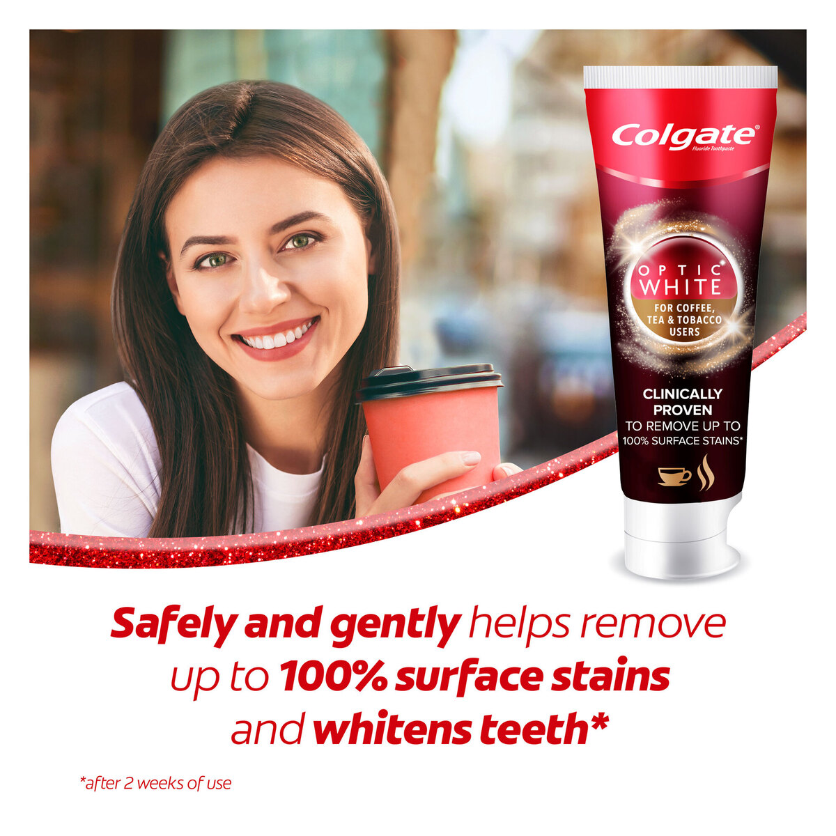 Colgate Optic White Toothpaste for Coffee, Tea and Tobaco Users, 75 ml