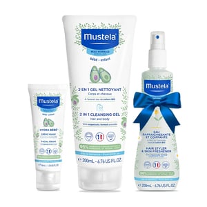 Mustela Baby Set Cleansing Gel 200ml + Hair Styler & Skin Freshener 200ml + Facial Cream 40ml
