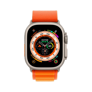 Apple Watch Ultra GPS + Cellular Titanium Case with Orange Alpine Loop, 49 mm, Small (Band Size), MNHH3