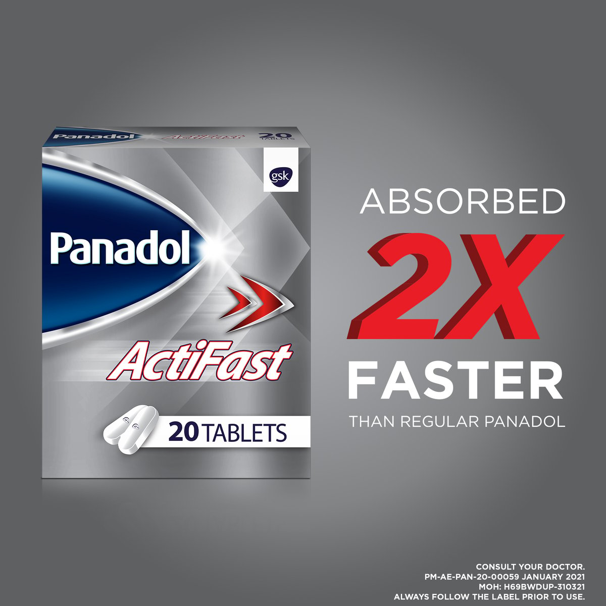 Panadol Actifast Tablets for Fast Pain Relief From Headaches 20pcs