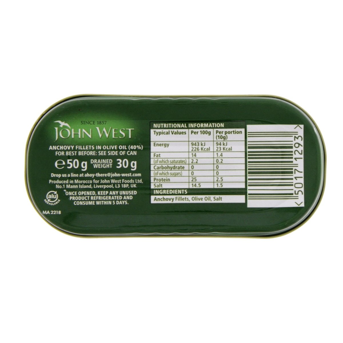 John West Anchovy Fillets In Olive Oil 50 g