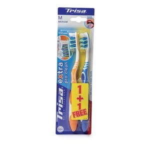 Trisa Toothbrush Extra Pro Clean Medium 2pc Assorted Colours